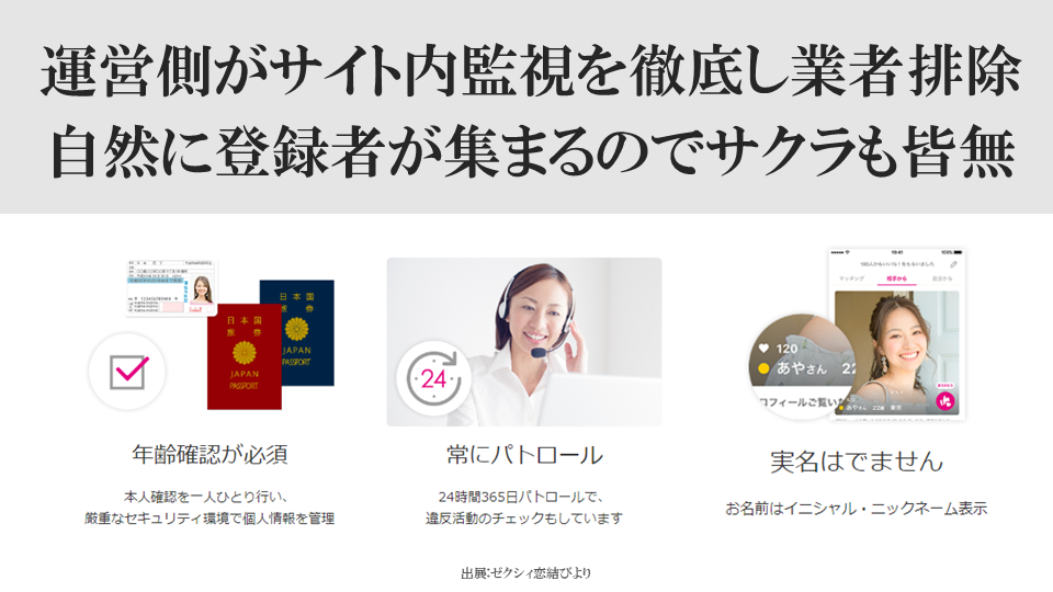 運営側がサイト内監視を徹底し業者排除自然に登録者が集まるのでサクラも皆無